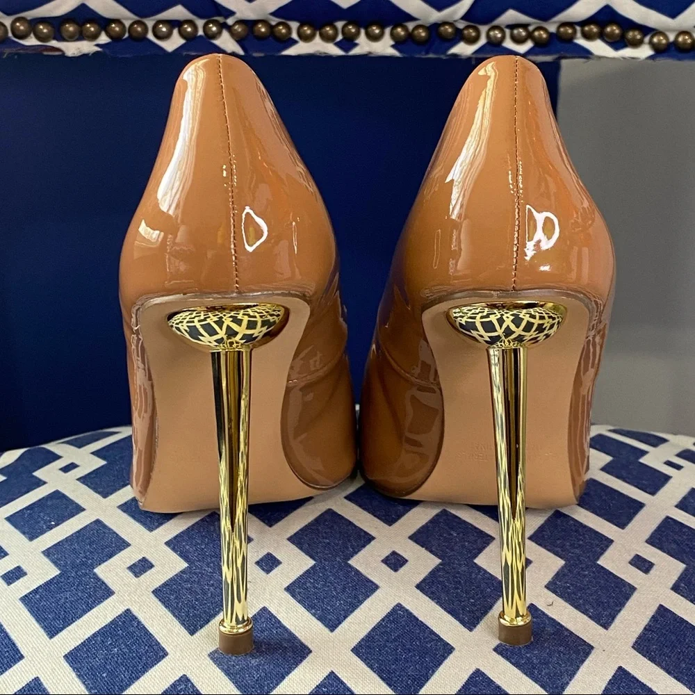 Cognac brown gold pointed classic high heel pumps sz 10 - Picture 5 of 8